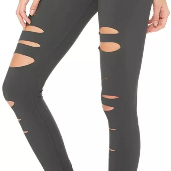 Alo Yoga High-Waist Ripped Warrior Legging Gray, Size XS - Picture 2 of 4